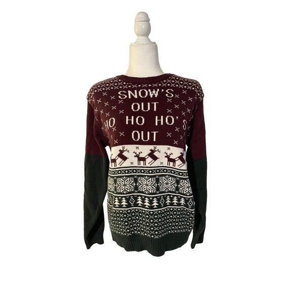 Ugly Christmas Sweater Large "Snows Out Ho Ho Ho's Out" Reindeer Design - Picture 1 of 4